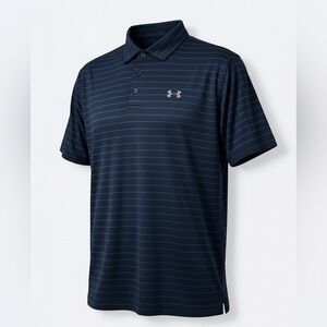 Under Armour Playoff Polo Shirt Men’s Medium Blue Striped HeatGear Loose Fit